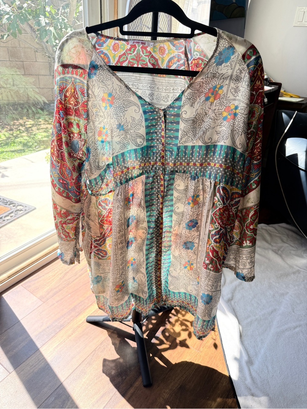 Johnny Was Patchwork Floral Tunic Blouse Large